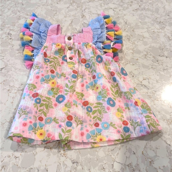 3-6M Mud Pie Pink Striped Floral Baby Dress - Picture 4 of 8